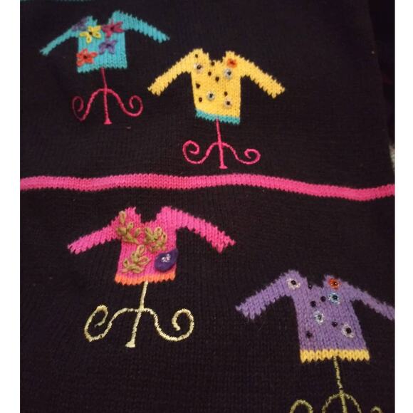 Terazzo Black Striped Sweater Print Button Front Grandma Knit Cardigan Sz Large - Picture 4 of 8